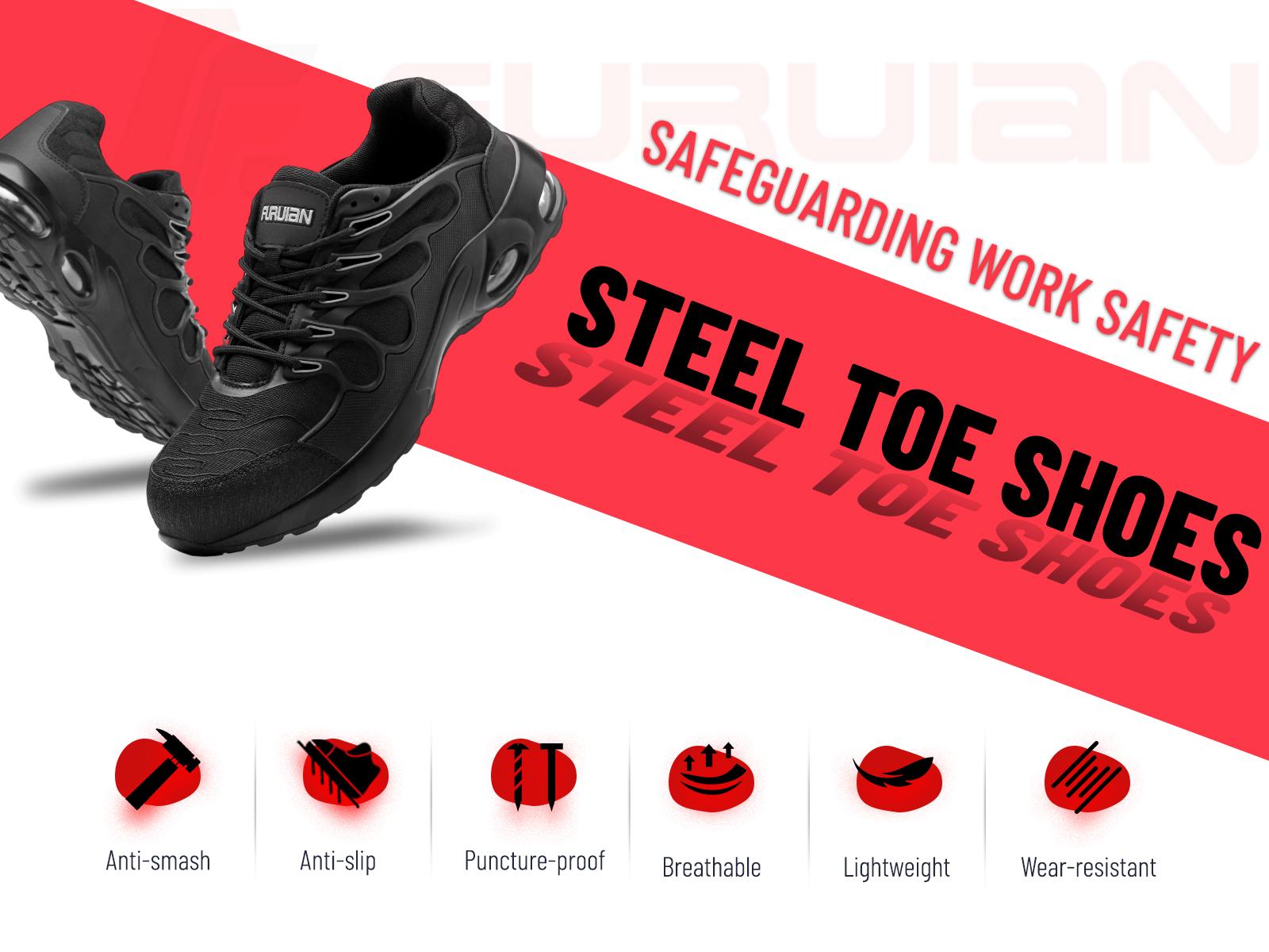 Furuian Men's Breathable Steel Toe Safety Shoes Lightweight Kevlar Midsole Anti-Slip Work Sneakers with Cushioned Air-Cushion Insole for Men Women - Footwear Furuian Men's Breathable Steel Toe Safety Shoes Lightweight Kevlar Midsole Anti-Slip Work Sneakers with Cushioned Air-Cushion Insole for Men Women - Footwear