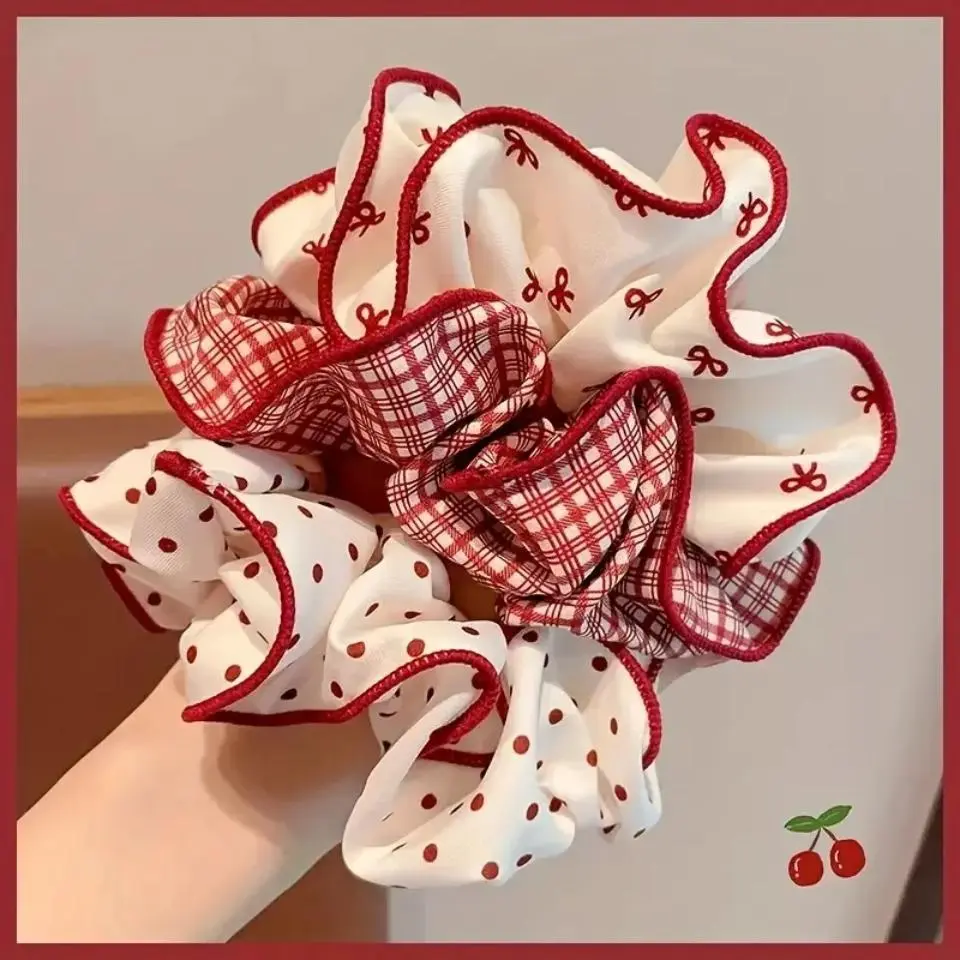 2/3pcs Red Cute Dot Plaid Scrunchies for Women Girls Soft Elastic Hair Ties Gentle Hair Bands Fashion Hair Accessories