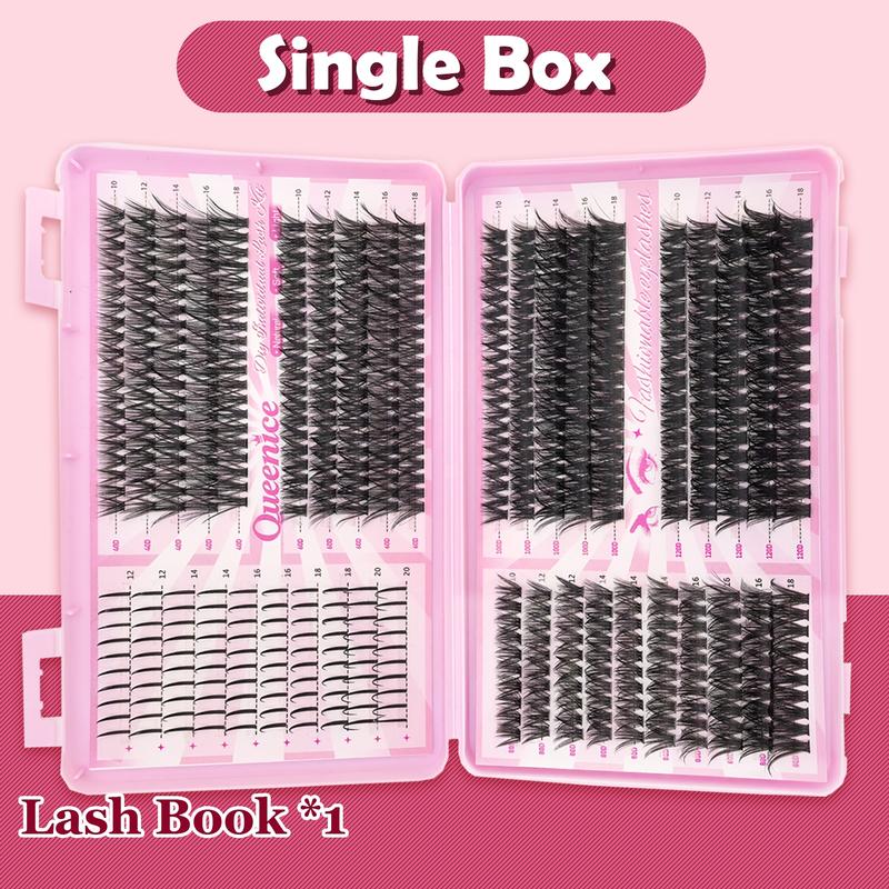 QUEENICE Lash Clusters Extension Kit, Cosmetic Eyelash Extension 40D/60D/80D/100D/120D, 10mm-18mm Mix Lengths Individual Cluster Lashes, DIY Lashes Cluster, Full Set for Beginners, Eyelash Tools, Daily & Party Makeup, Festival Gift