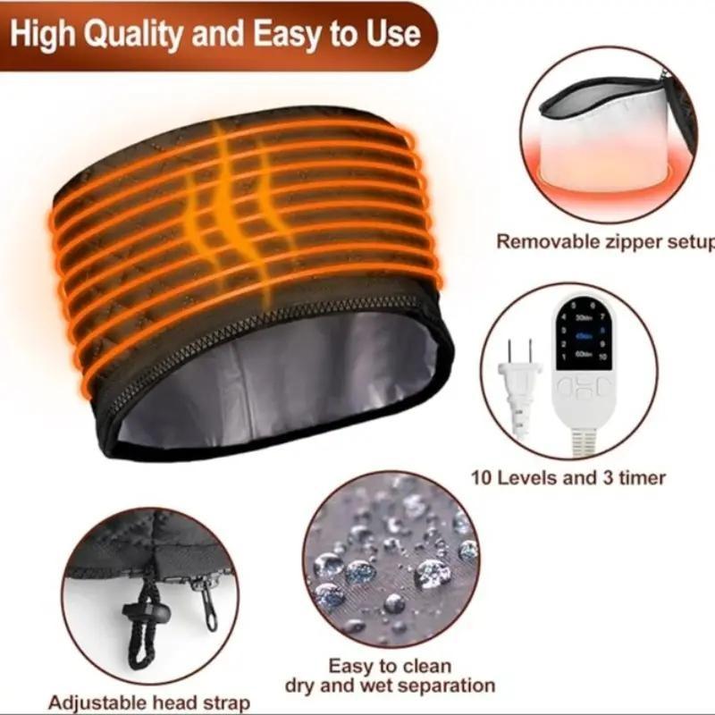 Adjustable Temperature Heating Cap, Eu Plug, 10 Heat Settings, Timer Function, Home Hair Care Oil Hat, Deep Nourishment, Best Gift for Girlfriend