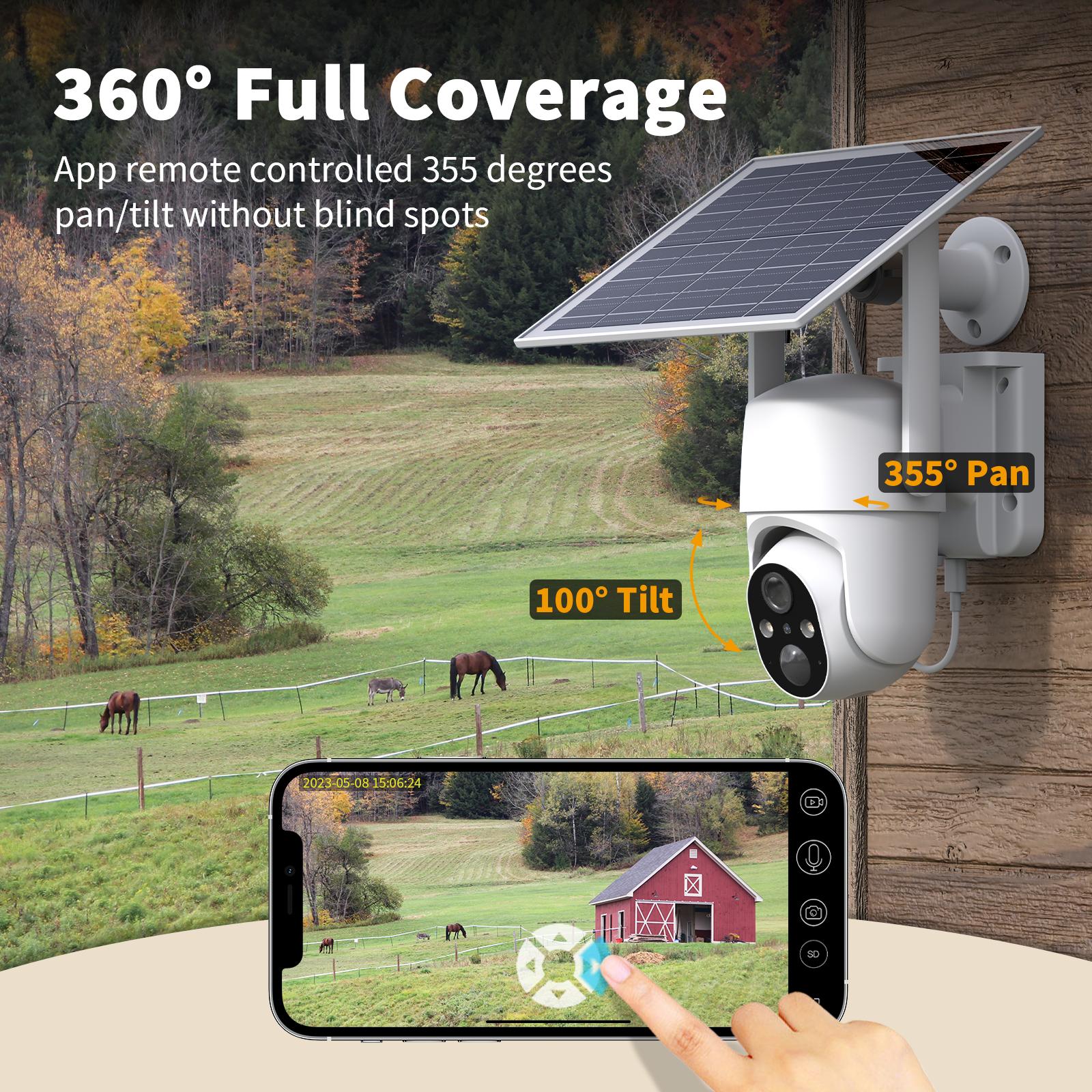 White 4G LTE Cellular Solar Surveillance Security Camera – 2K HD Video 360° View, No WiFi, Remote APP Controlled, Motion Activated, Night Vision, 4G Data Card Included (Data refill is required for Unlimited 4G data usage) White 4G LTE Cellular Solar Surveillance Security Camera – 2K HD Video 360° View, No WiFi, Remote APP Controlled, Motion Activated, Night Vision, 4G Data Card Included (Data refill is required for Unlimited 4G data usage)