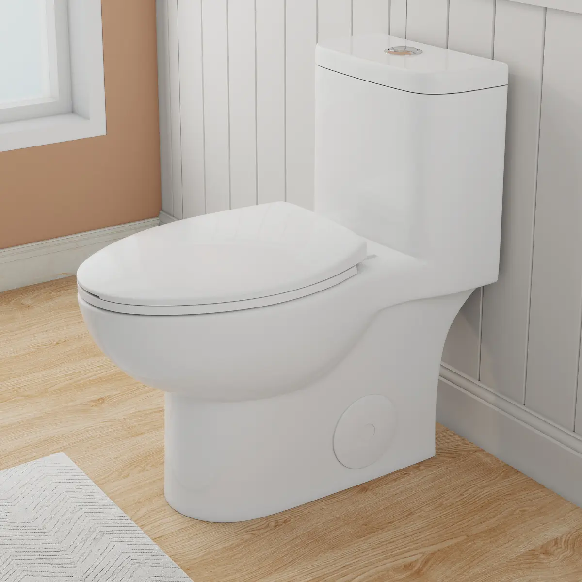 1.28/0.8 GPF Tornado Flush One-Piece Toilet with Comfort Chair Seat ADA Height 17",Powerful & Quiet Dual Flush Modern Toilet,Siphonic S-trap 12",Rimless Bowl with Soft Closing Seat,Gloss White GW-006