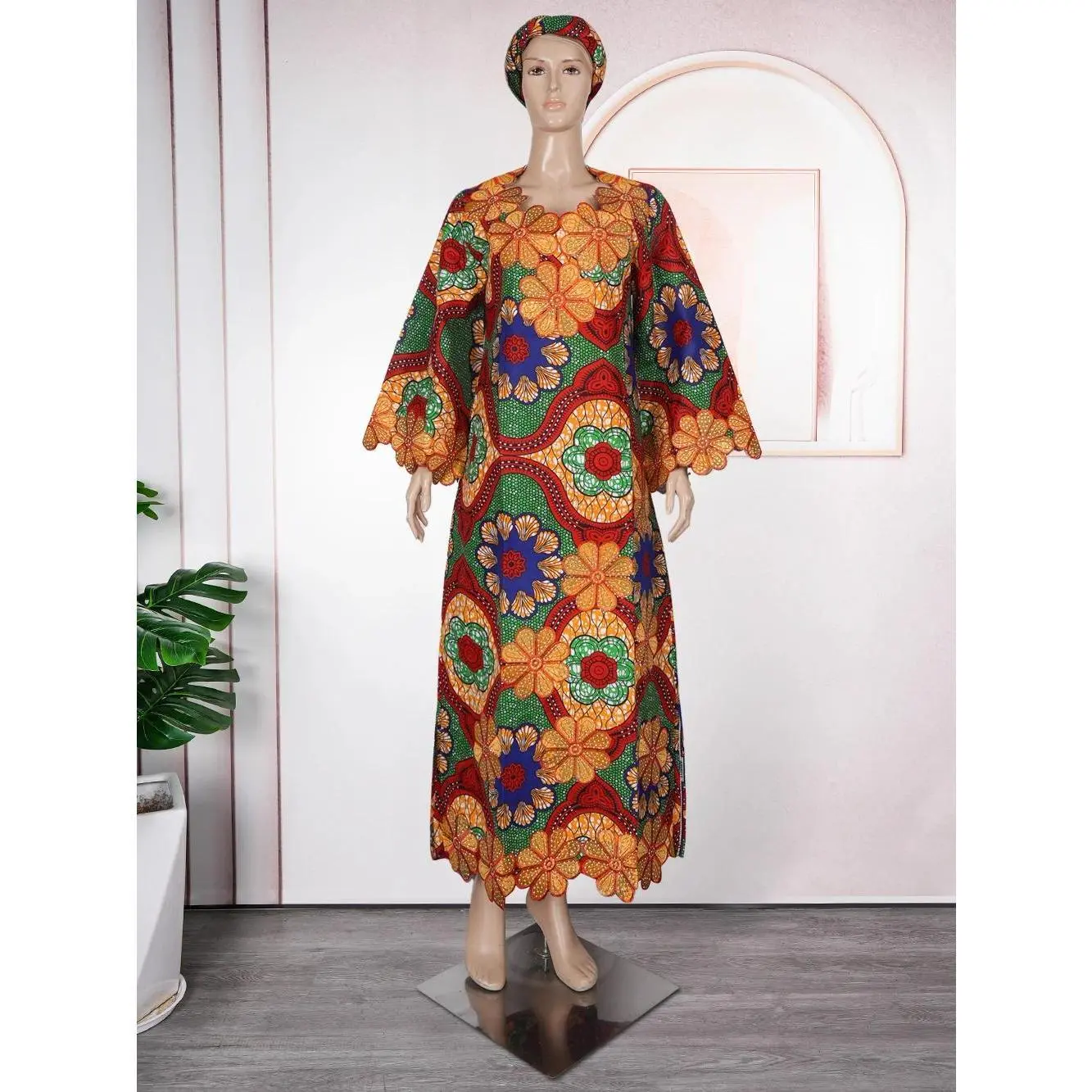 Plus Size African Clothes for Women 2026 New Dashiki Ankara Embroidery Bazin Riche Design Wedding Party Dresses with Headscarf