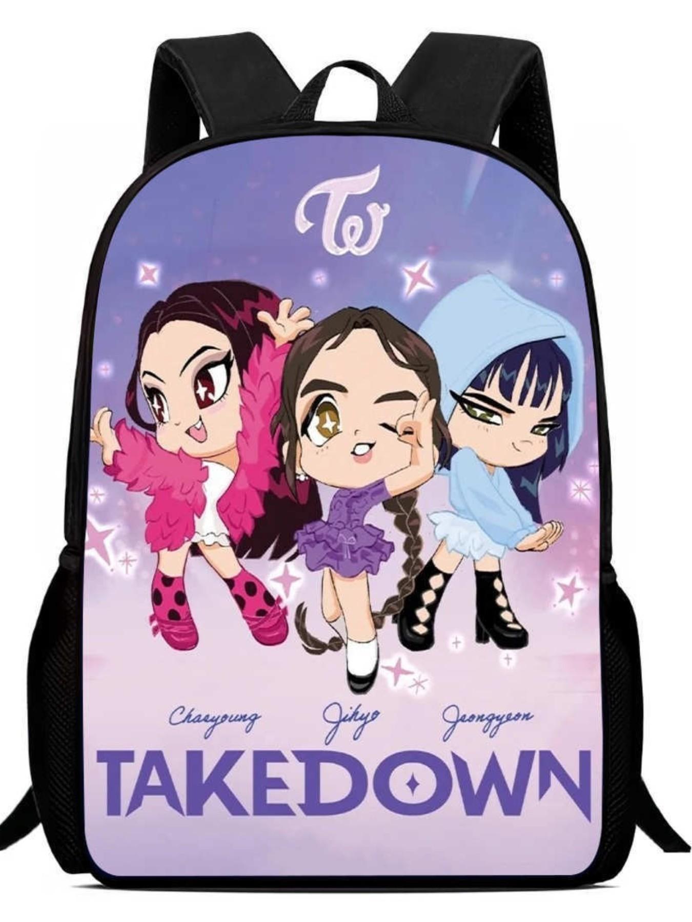 Kpop Twice Takedown Chibi Print Backpack, Casual Lightweight School Bag for Students, Fashion Travel Daypack, Stylish and Comfortable