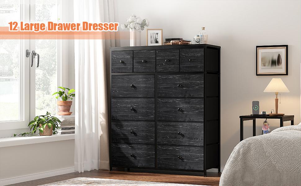 Raybee Furniture Dresser for Bedroom with 12/16 Drawers, Fabric Bedroom Dresser with Drawer Organizer, Storage Organizer Unit with Fabric Bins for Closet, Living Room, Hallway
