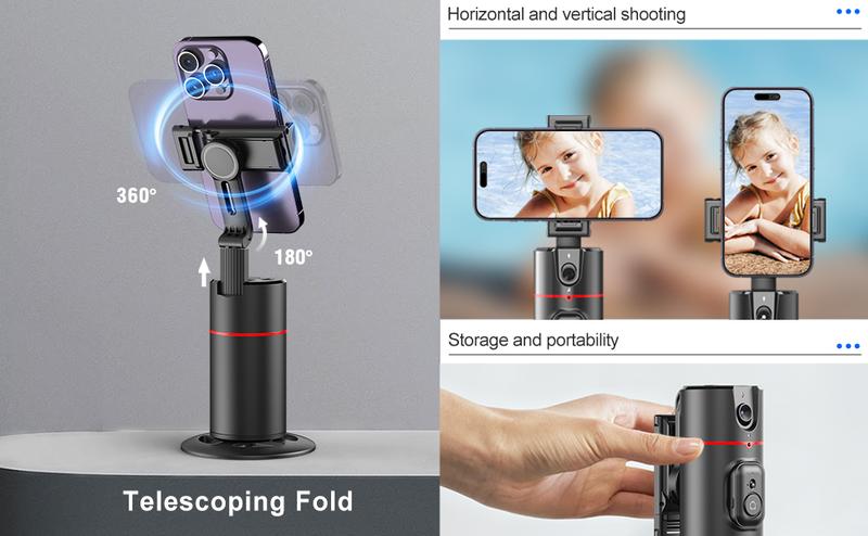 Auto Face Tracking Tripod, VIPITH 360° Rotation Phone Camera Mount Smart Shooting Phone Tracking Holder Tracking Phone Holder for iPhone Android Stabilizer Shooting Live, No App, for Vlog, Tiktok