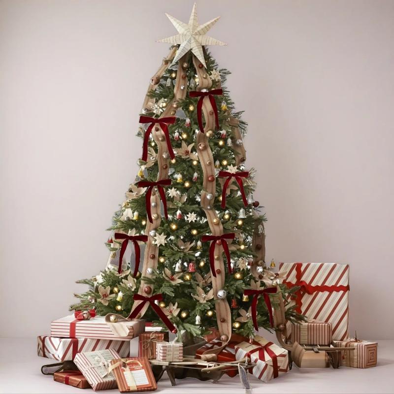 20 Pieces Christmas Tree Decoration Burgundy Velvet Bows - Holiday Holiday Garland Ties, Soft Fabric Ribbons, Suitable for Elegant Tree Decorations, Perfect for Christmas, Thanksgiving and New Year Celebrations