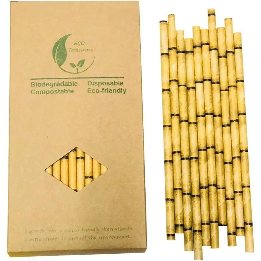 Yellow Bamboo Drinking Paper Straws to Replace Plastic Straw, 100 Count 100% Organic Environmentally Friendly Bamboo Straws