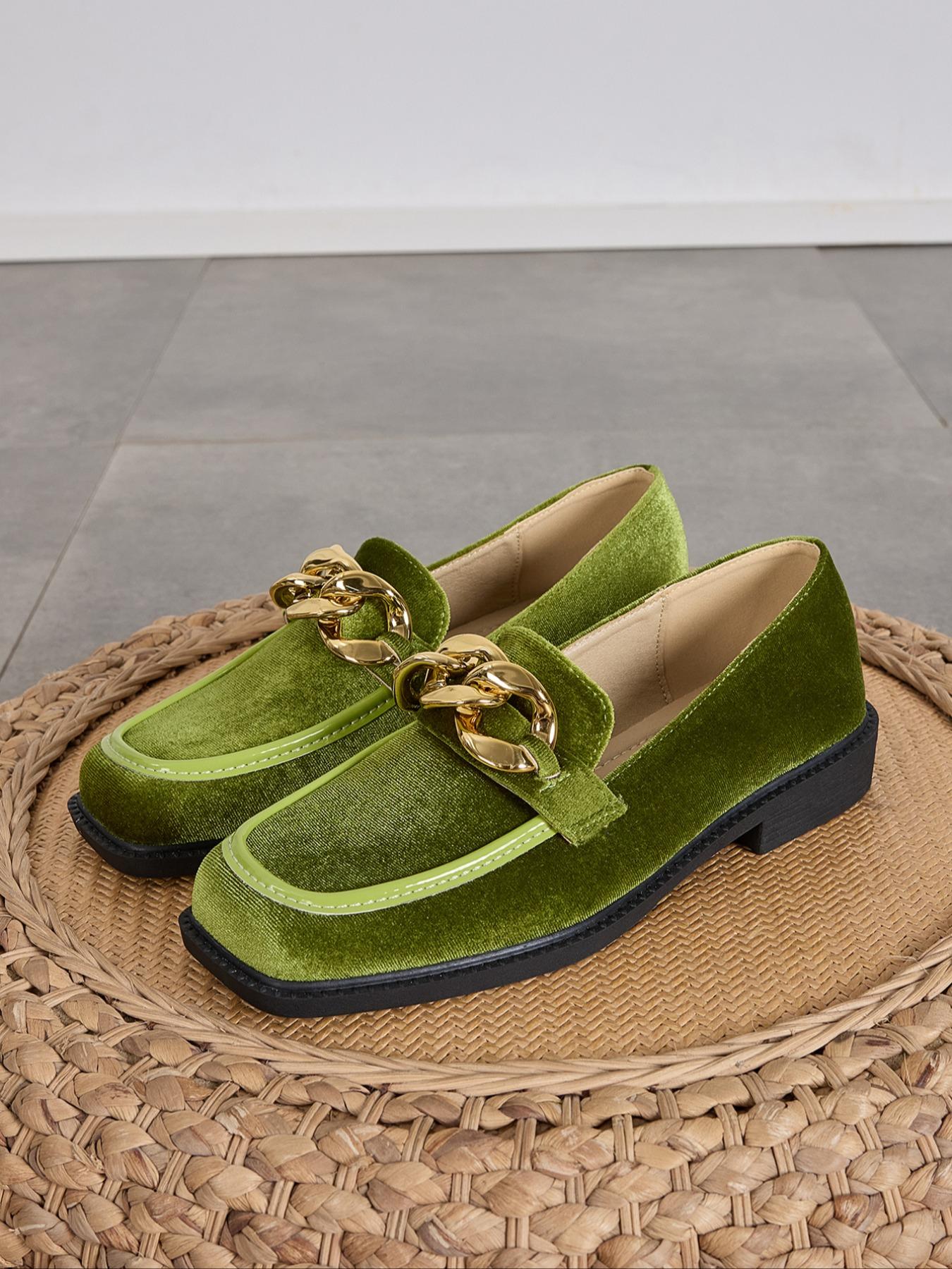 Women's Velvet Thick Sole Flat Square Toe Loafers, Retro Style Fall Fashion Shoes, Comfortable Slip-On Design for Daily Wear