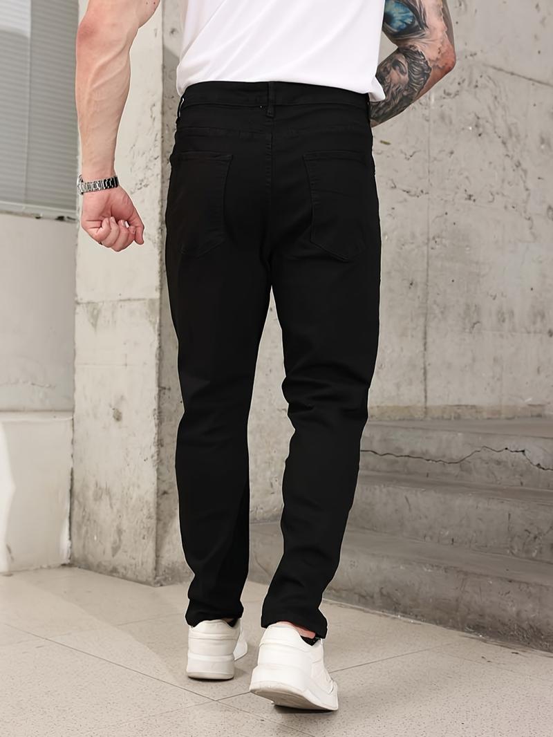 Men's Solid Color Denim Pants Jeans, Street Fashion Casual Comfy Trousers for Daily Outdoor Wear, Mens Bottoms for All Seasons