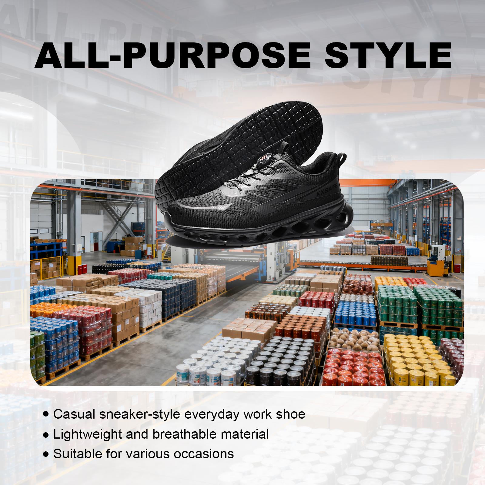 Steel Toe Shoes for Men Women Safety shoes stylish shoes Work safety sneaker Stylish shoe with Rotating Buckle Smash Stab Resistant Air Cushion Safety Shoes Comfortable Breathable  All-Day Comfort  Work Shoes Industrial Work Safety Sneaker All Seasons
