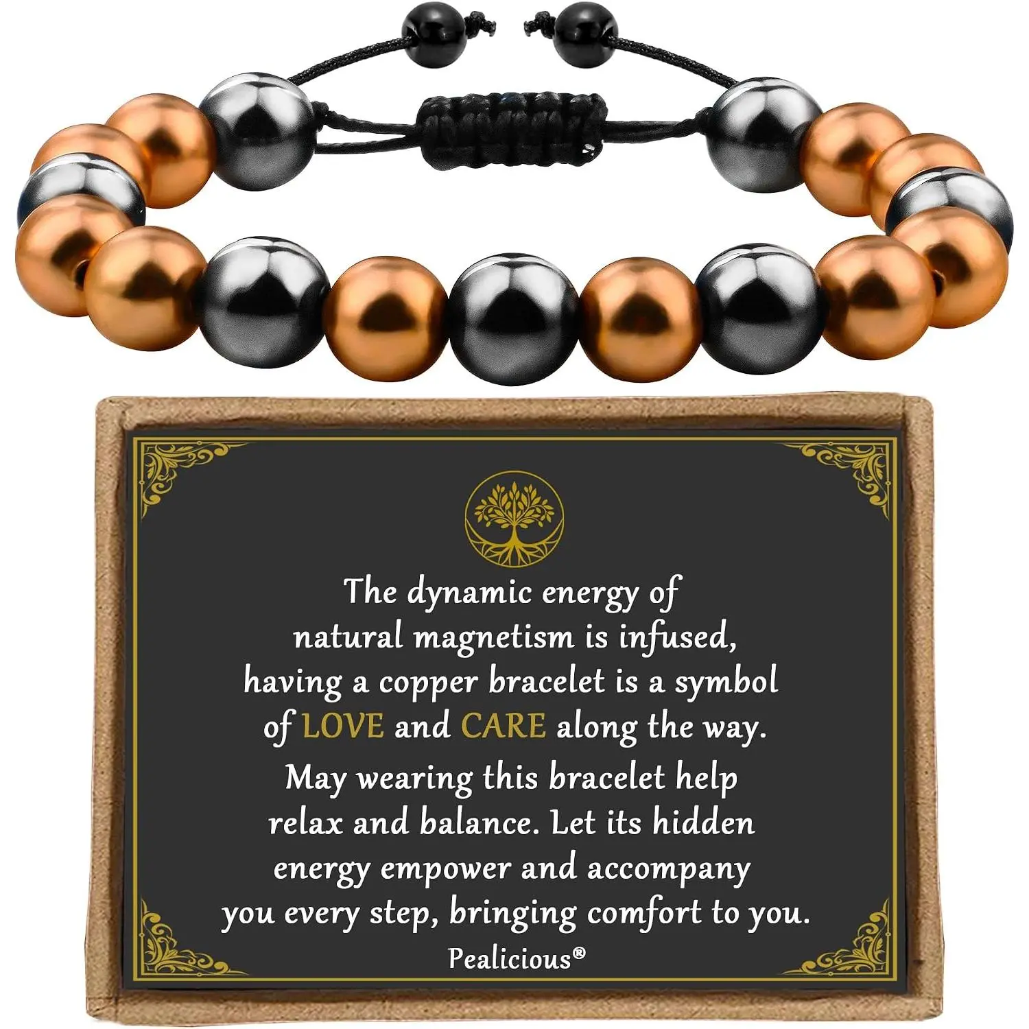 Copper Bracelet for Women and Men with 3500 Gauss Magnetic Bead |   10MM 99.99% Pure Copper,Hematite Bracelet,Real Cooper Jewelry,Rakhi for Brother,Elderly Dad,Natural Energy,Balance,Power