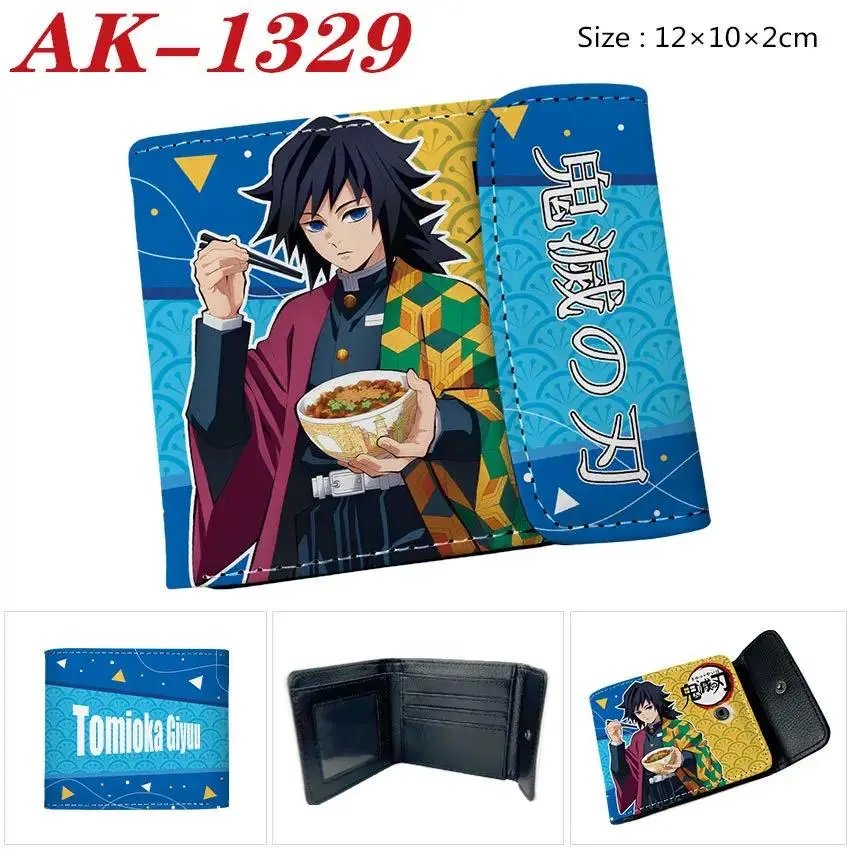 Demon Slayer Anime Kamado Tanjiro Nezuko Zenitsu Akaza Figures Cartoon Print Fashion Snap Wallet Pu Change Storage Card Bag Gift