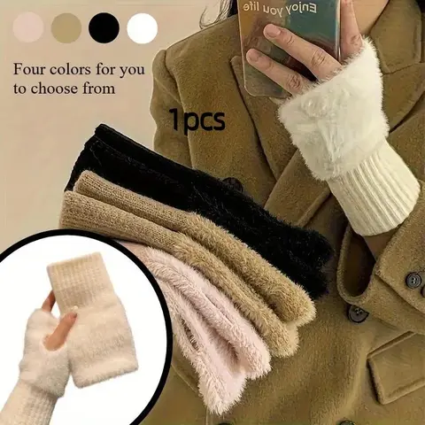 Women's Comfortable Fingerless Gloves, Warming Gloves, Soft Warm Fashion Pure Winter Mitts, Hand Washable, Perfect for Cold Weather or Casual Wear
