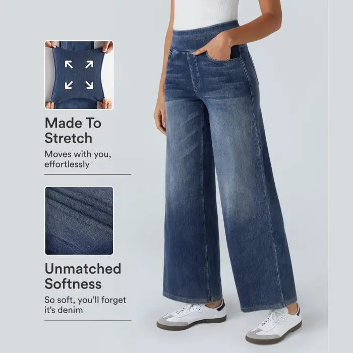 Halara Flex™ High Waisted Pockets Baggy Wide Leg Washed Casual Jeans Halara Flex™ High Waisted Pockets Baggy Wide Leg Washed Casual Jeans