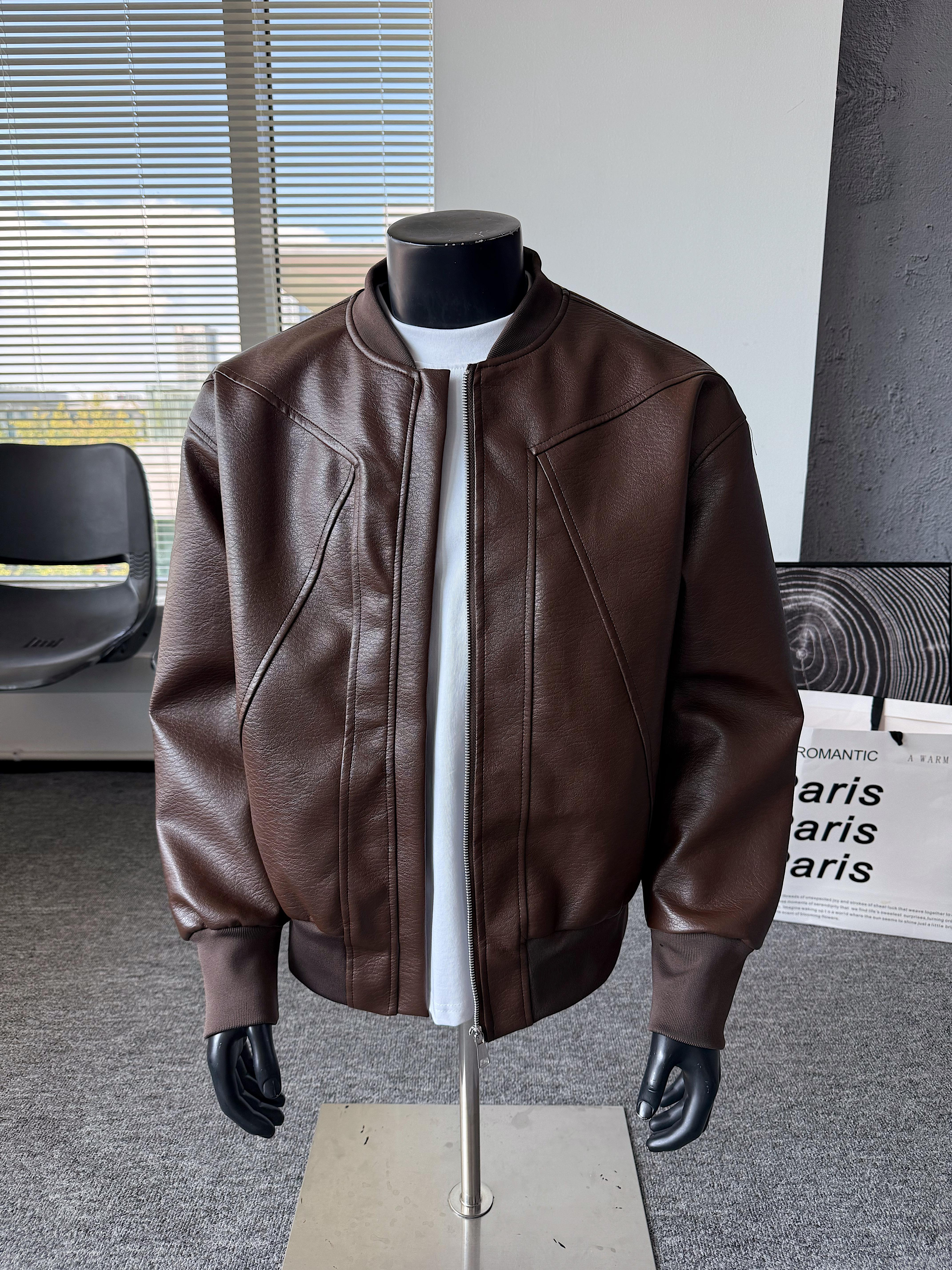 Men's Windproof Leather Jacket with Zipper Closure Solid Color Sport Style Pilot Motorcycle Model Multi-functional Outerwear Collared Neck Long Sleeve Fitted Casual Coats Men's Windproof Leather Jacket with Zipper Closure Solid Color Sport Style Pilot Motorcycle Model Multi-functional Outerwear Collared Neck Long Sleeve Fitted Casual Coats