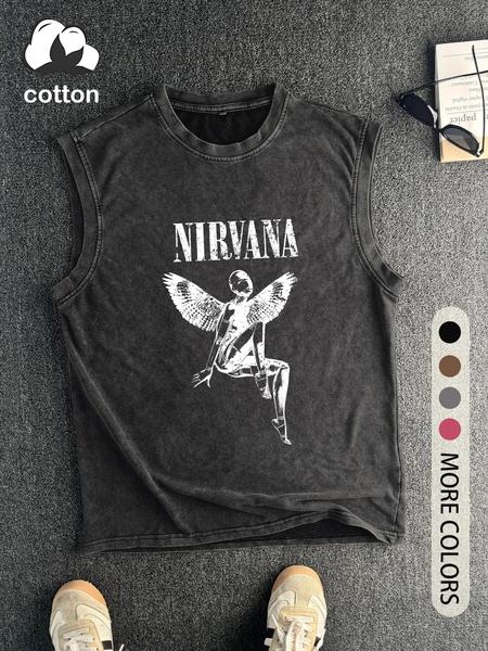 Men's Vintage Distressed Angel Wing Print Tank Top, Casual Sleeveless Round Neck Top for Summer, Fashion Men's Clothes for Daily Wear, Socks