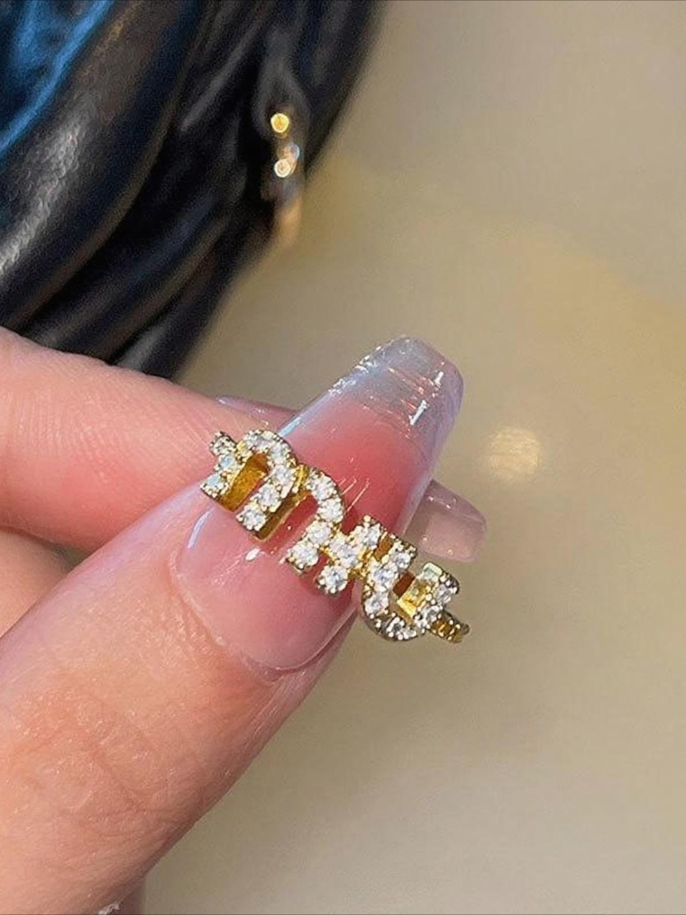 Women's Elegant Adjustable Zircon Letter Ring, Fashionable Open Design, Perfect for Daily Wear & Commuting, Stylish Jewelry Gift Idea, Unique Rings