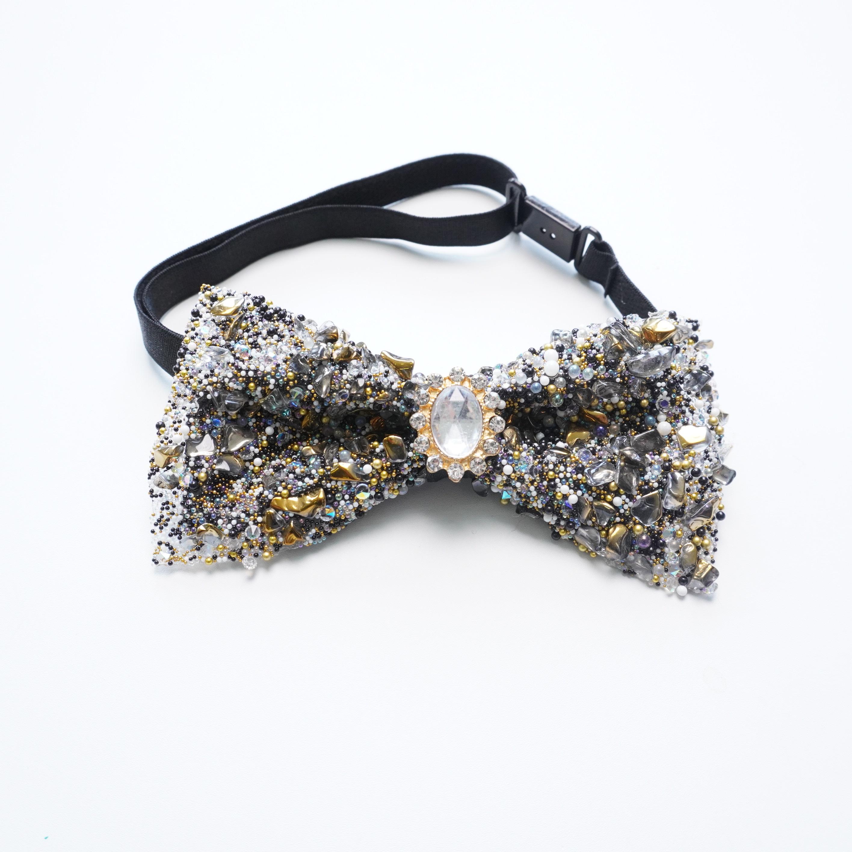 1pcs Color Stone Full Inlay Bow Tie, Luxury Pearl Decorative Neckwear, Party Performance Suit Collar Flower