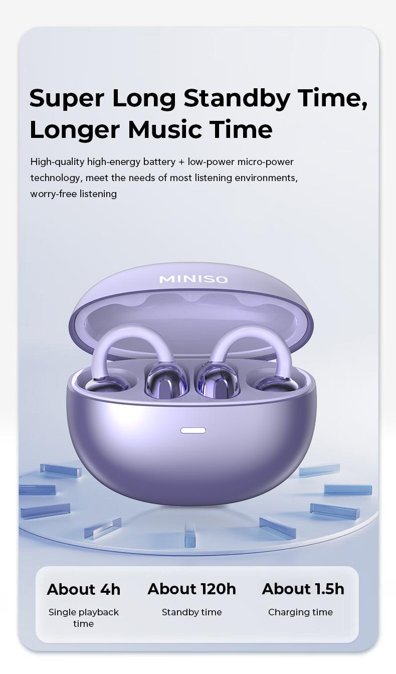 MINISO MS198 Clip-on Design Wireless Earphones Bluetooth 6.0 No-sense wearing HiFi Stereo Sound Audio Wireless Headphones for Music & Phone Calls IPX5 Waterproof Sports Earbuds for Running, Workout MINISO MS198 Clip-on Design Wireless Earphones Bluetooth 6.0 No-sense wearing HiFi Stereo Sound Audio Wireless Headphones for Music & Phone Calls IPX5 Waterproof Sports Earbuds for Running, Workout