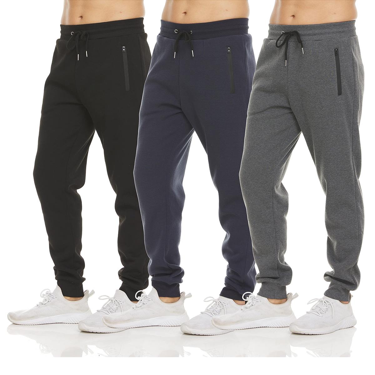 Men's Fleece Lined Slim Fit Casual Tech Jogger Sweatpants Zipper Pockets 02 Straight Leg Mid Waist