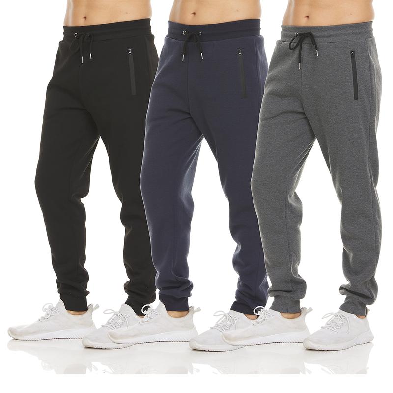 Men's Fleece Lined Slim Fit Casual Tech Jogger Sweatpants Zipper Pockets 02 Straight Leg Mid Waist