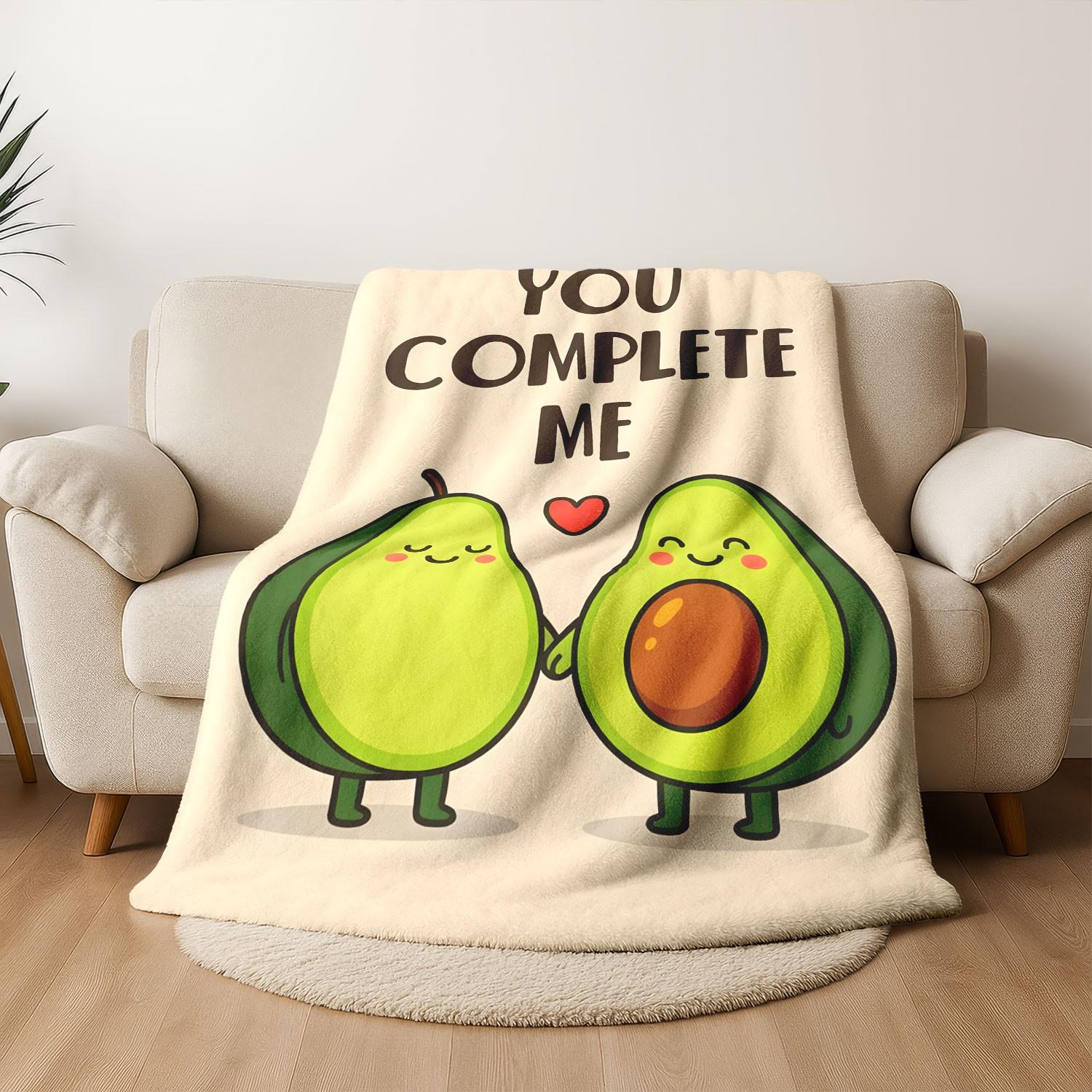 1pc Couple Avocado Flannel Blanket, Fun Novelty Plush Throw, Perfect Anniversary Wedding Valentine's Gift, Soft Romantic Present