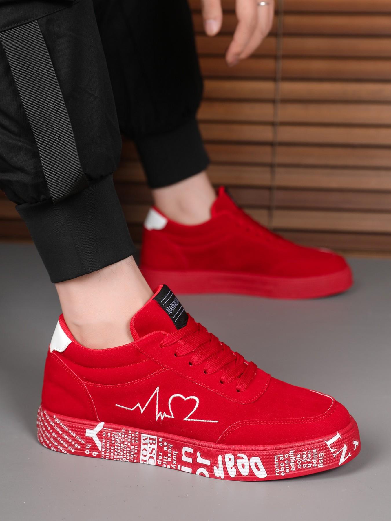 Valentine's Day Unisex Graffiti Print Thick Sole Ice Skates, Solid Color Lace-Up Low Top Running Shoes, Casual Fashion Sports Sneakers