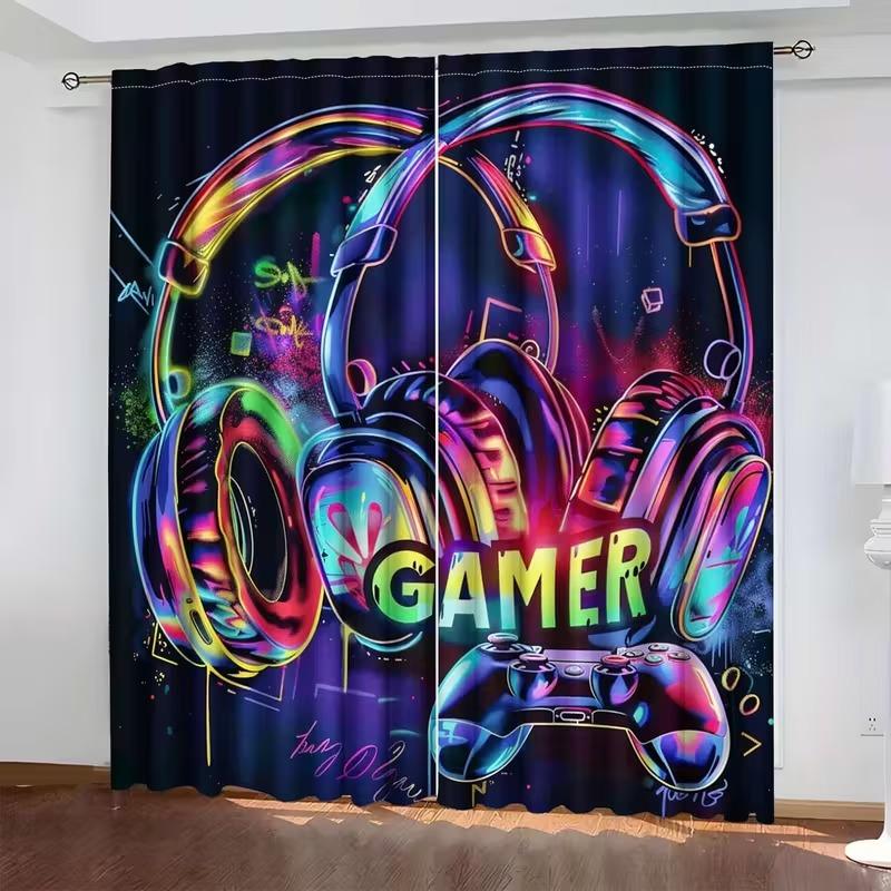 Game Controller Theme Curtain Set, Half-Transparent Design for Room Decoration, Perfect Gift for Gamers and Gaming Enthusiasts