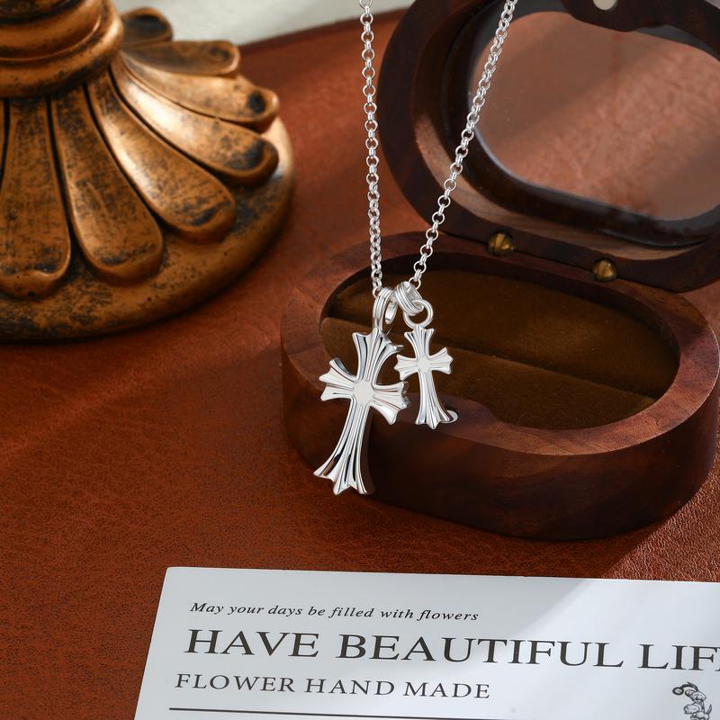 Cross Necklace Gold/Silver Double Cross Pendant Necklace Delicate Faith Jewelry Religious Gifts for Women Cross Necklace Gold/Silver Double Cross Pendant Necklace Delicate Faith Jewelry Religious Gifts for Women