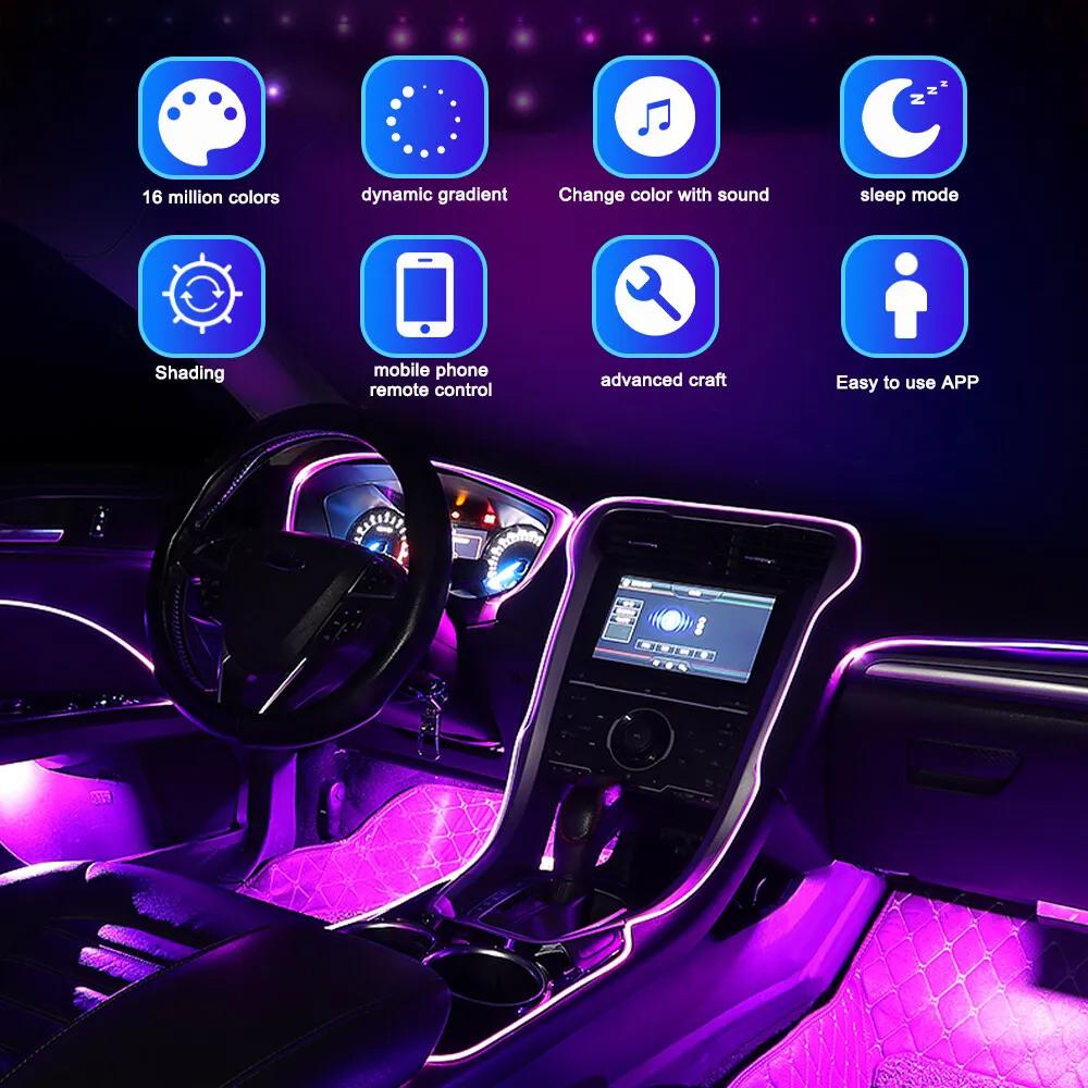 RGB Car Lights Wireless RGB LED Strip Lights Kit with Music Sync 12V Car Plug for Vehicle Interior Decoration Fiber Optic Cable Included,  led light strips