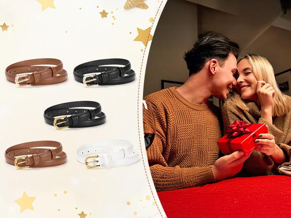 JASGOOD Womens Thin Leather Belt Fashion Skinny Faux Leather Belt for Jeans Pants Dresses