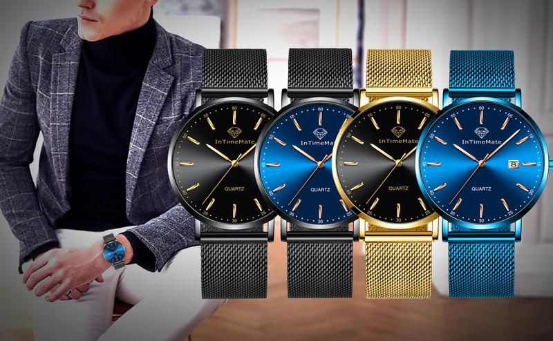INTIMEMATE Ultra-thin Men's Watch; Stainless Steel Men's Watch; Casual Men's Watch; Business Formal Men's Watch; Lumcent Watch; Waterproof Men's Watch Black Dial