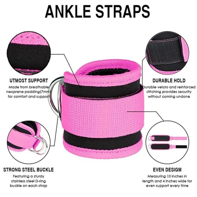 Ankle Straps Ankle Resistance Bands Wrist Cuffs Padded Straps Adjustable Fitness Glute Kickback D-Ring for Cable Machine Gym Foot Leg Training Brace Support 1 Pair