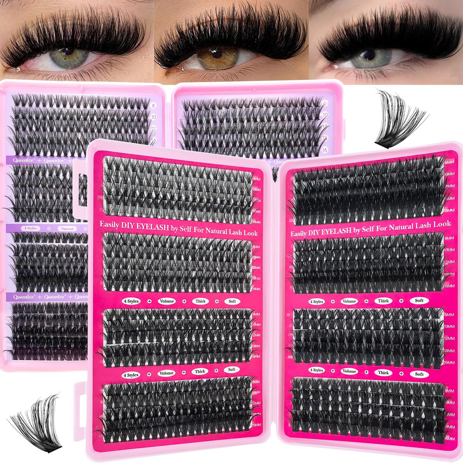 Self Adhesive Individual Lash Extensions D Curl 30D-150D Fluffy Cluster Lashes, Reusable Thick Natural 8-16mm Mixed, Dramatic Look for Party Wedding Daily Music Festival Women Gift