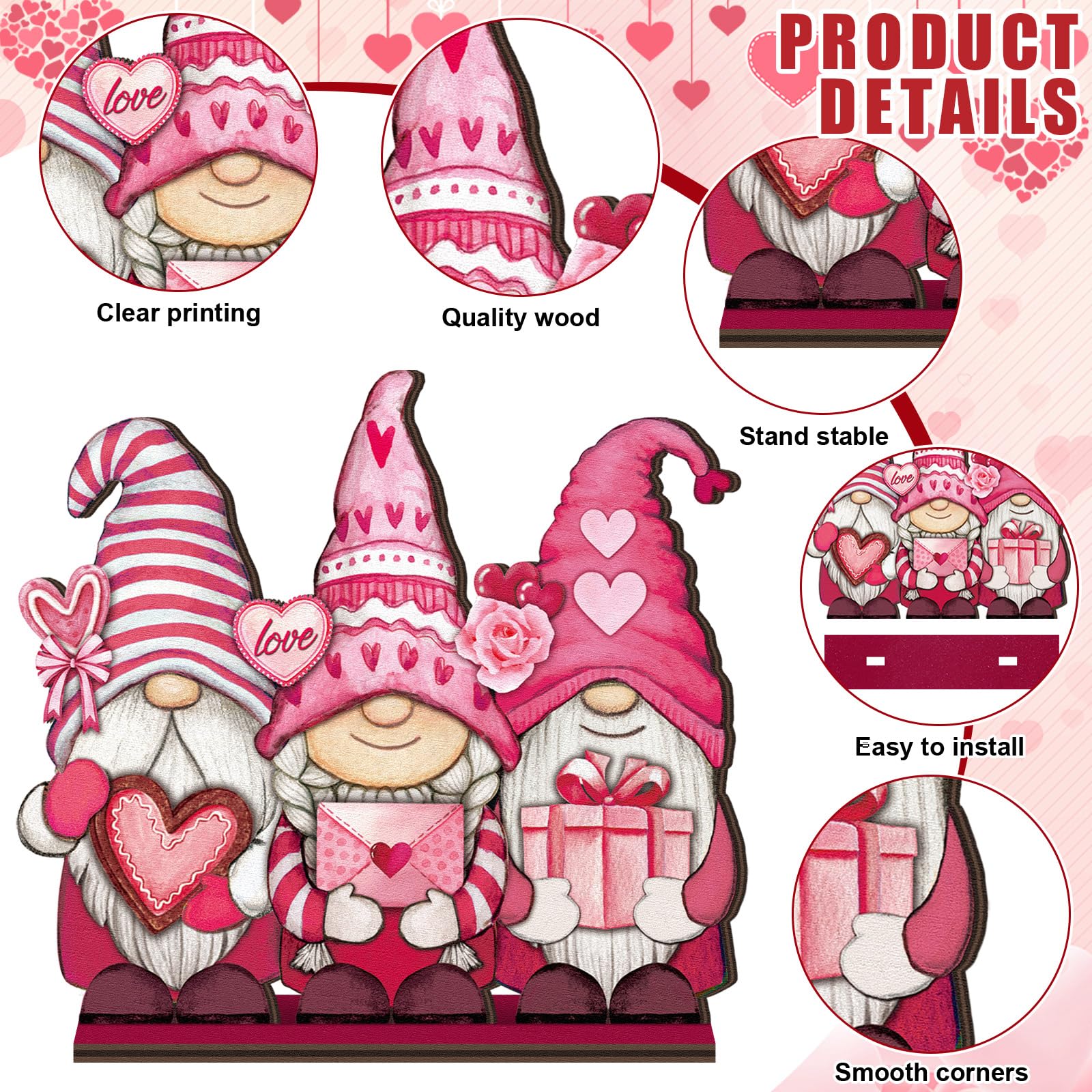 St. Patrick's Day & Valentine's Day Reversible Gnome Wood Signs, Double Sided Irish Theme Wooden Standing Blocks & Love Car Rose Truck Heart Decor, Table Centerpiece for Tiered Tray Farmhouse Kitchen, Ideal for Irish Families, Gnome Lovers & Couples Gift