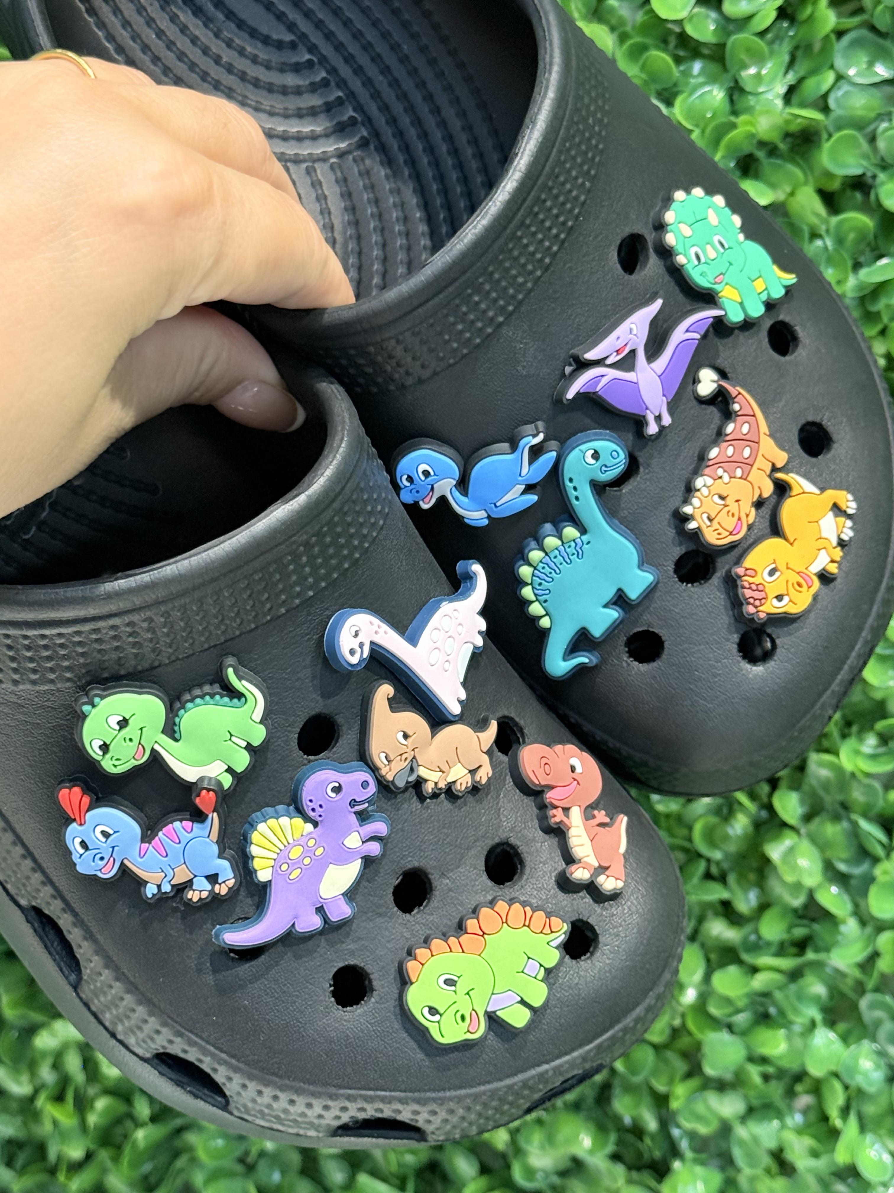 13Pcs Cartoon Animal Dinosaur Shoe Accessories, Shoe Charms, DIY Holey Shoes Button Sandals Decor, Fit For Kids & Adult , All Seasons