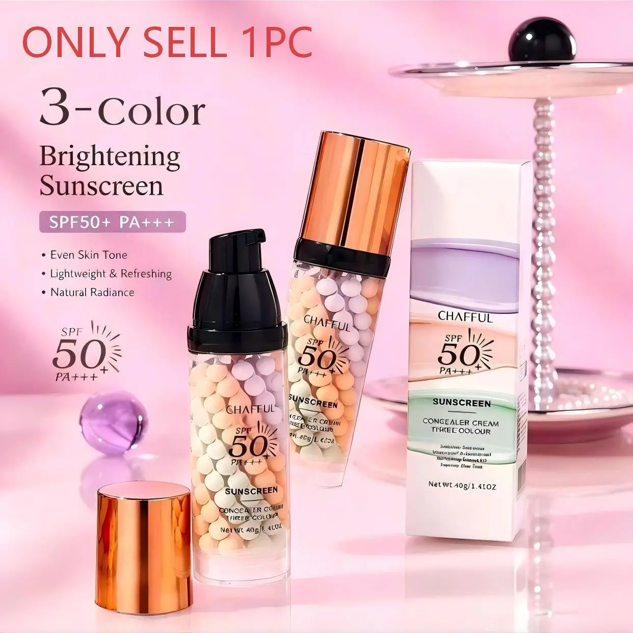 3-in-1 Color Facial Correcting Sunscreen Serum,Sunscreen for Face,Broad Spectrum SPF 50 PA+++,Moisturizing Formula,Oil-Control, Matte.Hvdrate and Evens Skin Tone for Radiant SkinVoisturizer