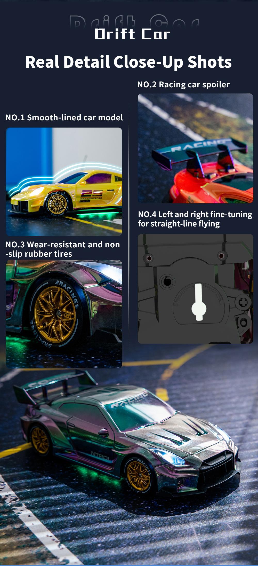 1:24 RC Drift Car, 2.4g Four-Wheel Remote Control Toy, LED Lights, Obstacle Props, Perfect Birthday Gift, Requires 2 Aa Batteries