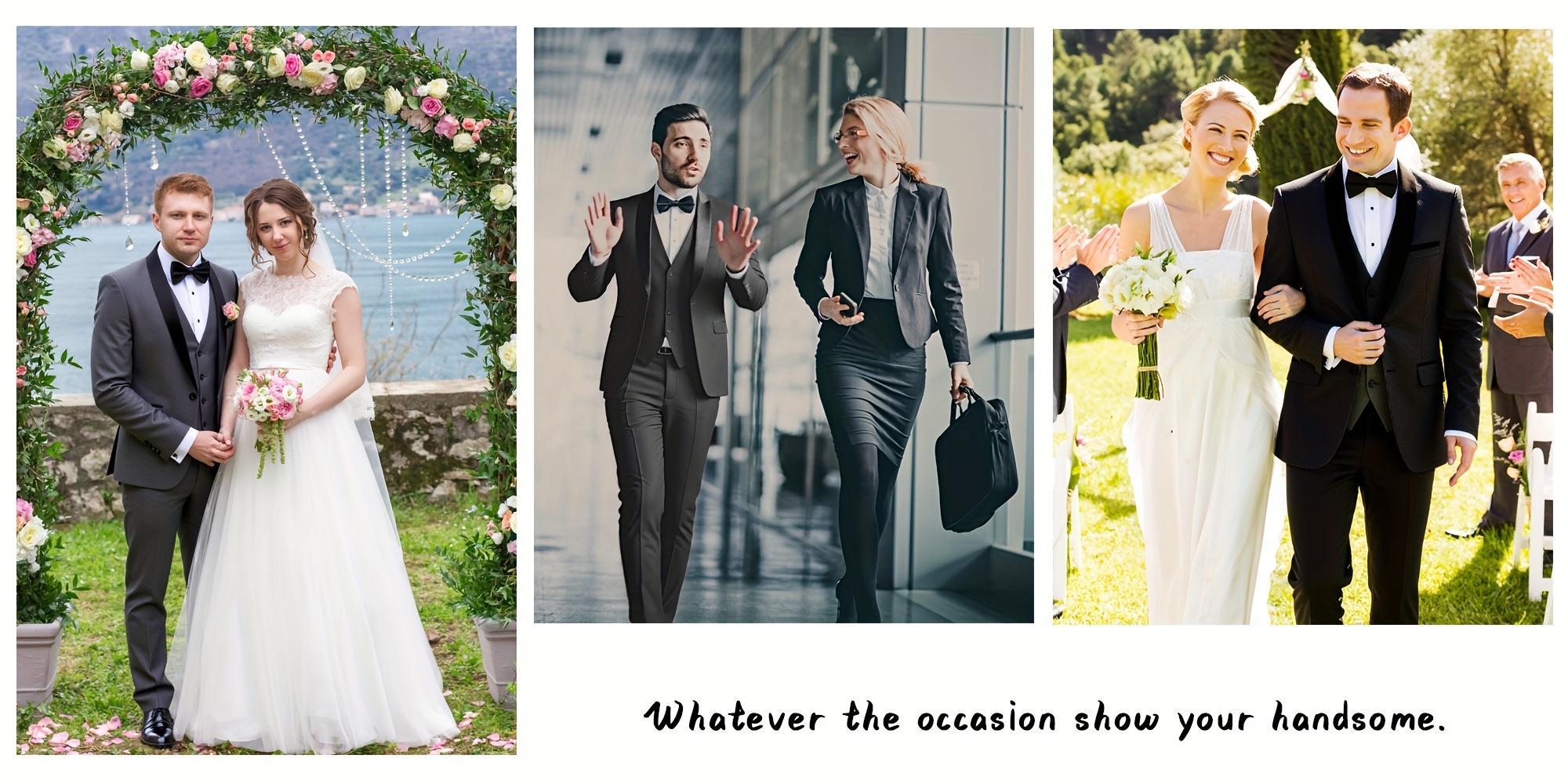 Men's 5‑Piece Slim‑Fit Shawl‑Collar Tuxedo Set | One‑Button Blazer, Vest, Trousers & Two Bow‑Ties | Classic Formal Outfit for Business, Banquet & Evening Events