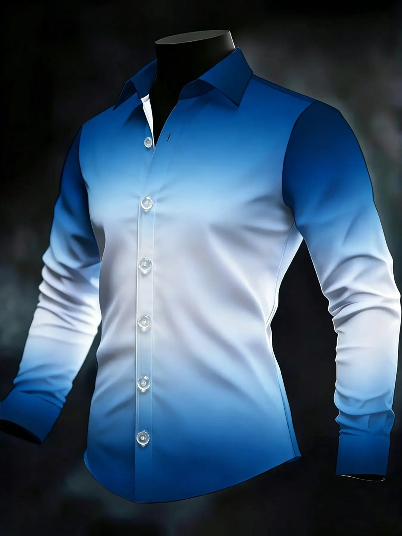 Men's Long Sleeve Casual Blue White Gradient Novelty Aesthetic Shirt Menswear Top