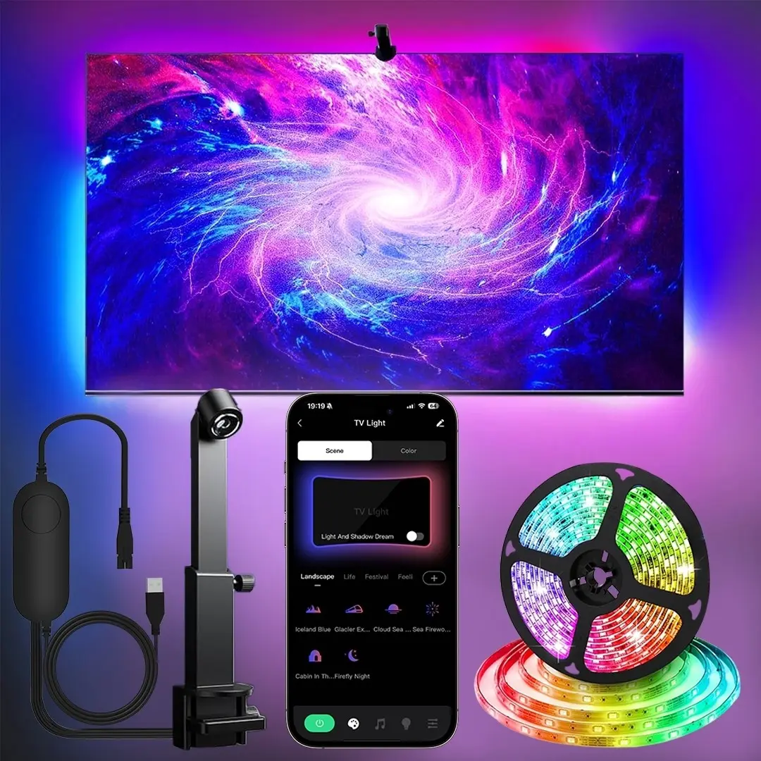 Intelligent RGBICLED backlight system with sensor function is suitable for TV and PC display, RGB color-changing light strip controlled by application, USB interface and game synchronization.