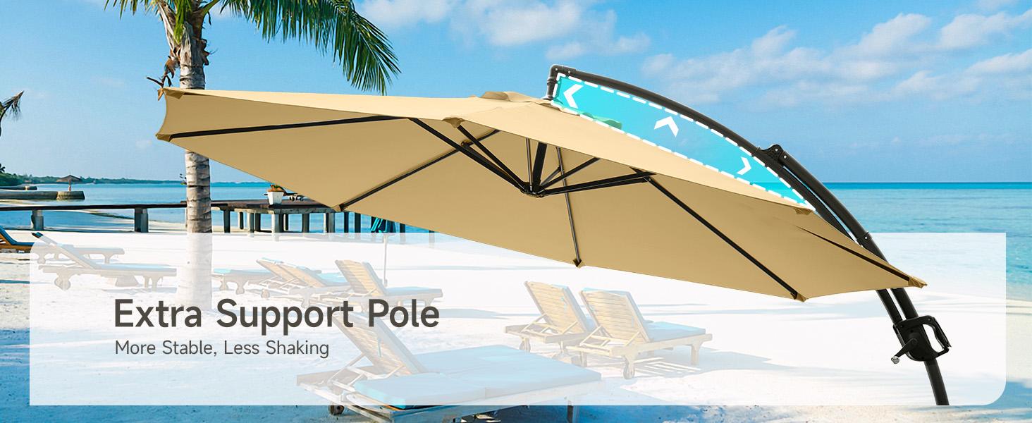 【SPOTLIGHT DAY】ONBRILL Outdoor Patio Umbrella with Base Includeds, 10 FT Cantilever Umbrella withstands Wind and Weather, Sturdy Sun Shade Hanging Umbrella for Deck, Pool, 240G/M2, UPF50+, Class 4 color fastness