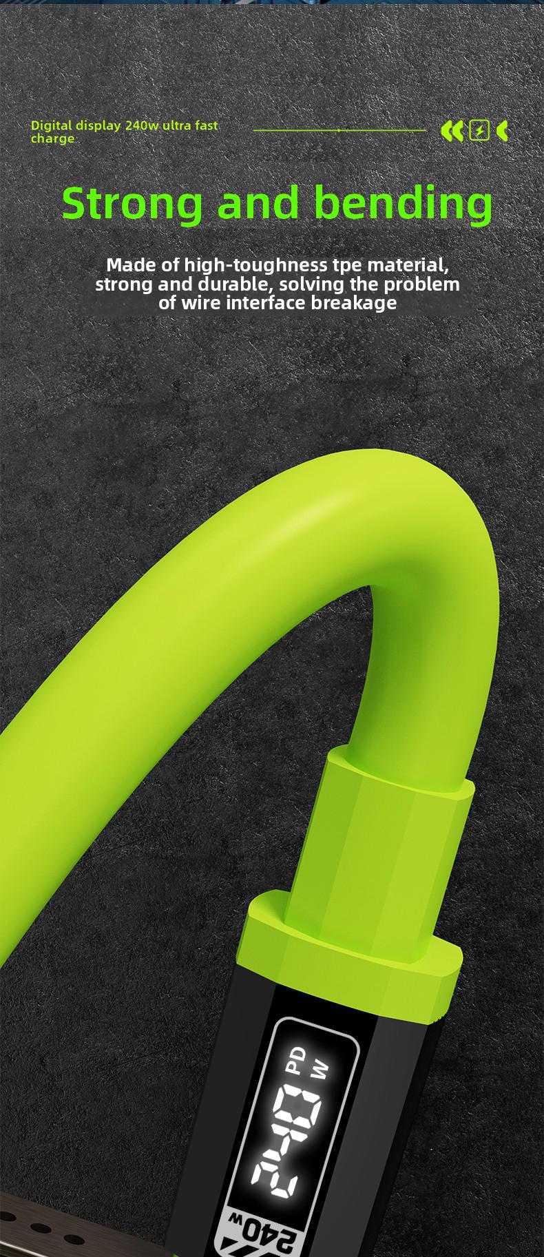 Super soft liquid silicone durable data cable 240W Digital Display Flash Fast Silicone Charging Cable 4.9ft Type C+Type C Type C+Lightning Data Sync Cable for Phones Tablets and Computers Aluminium Alloy