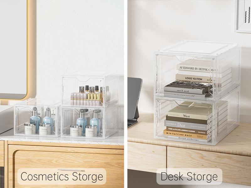 DELAMU Stackable Shoe Storage Box with Magnetic Door | Clear Dustproof Organizer for Dorm, Apartment & Bedroom | Space Saving Sneaker Display Cabinet |  Organiser box Racks shoe organizer bathroom organizer shoe cabinet storage hat organizer