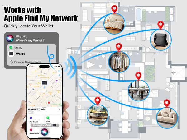 Mens Wallet with Tracker for IPhone Find My, 100% Genuine Leather RFID Blocking Slim Bifold Front Pocket Minimalist Wallet for Men Credit Card Holder Smart Wallet for phone16/15/14/13/12 promax  Spring