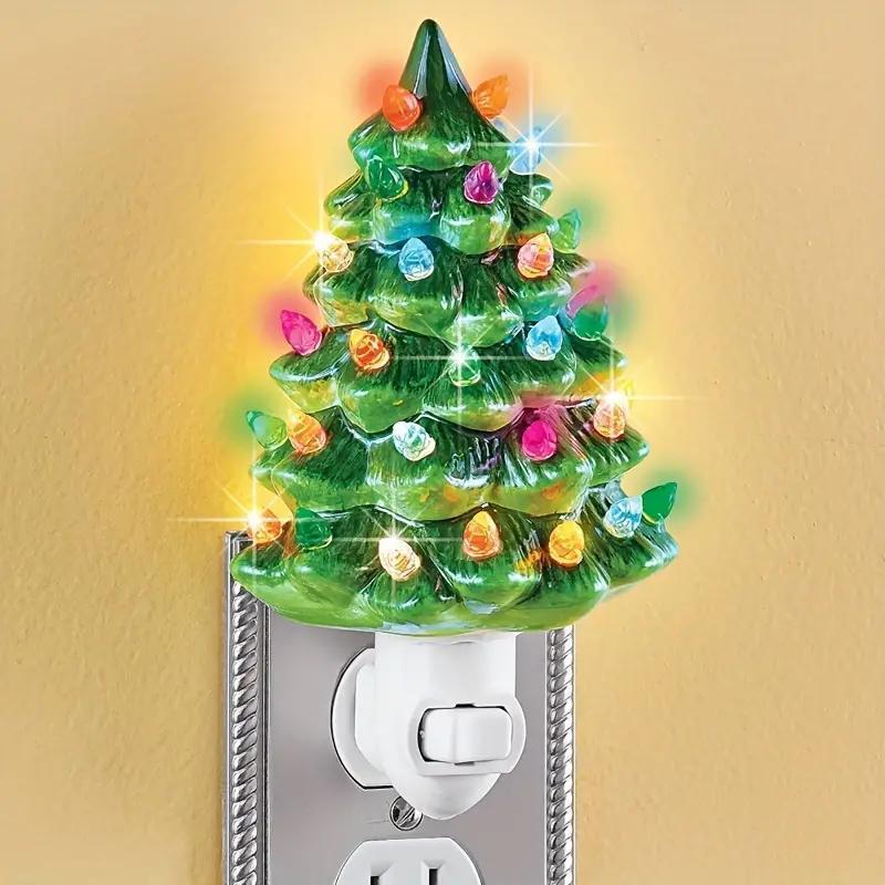 Christmas Tree Night Light, Resin Decoration Lamp with Colorful Bulbs, 360 Degree Rotating Plug, Switch Included, Home Bathroom Bedroom Decor, Indoor Decorative Light