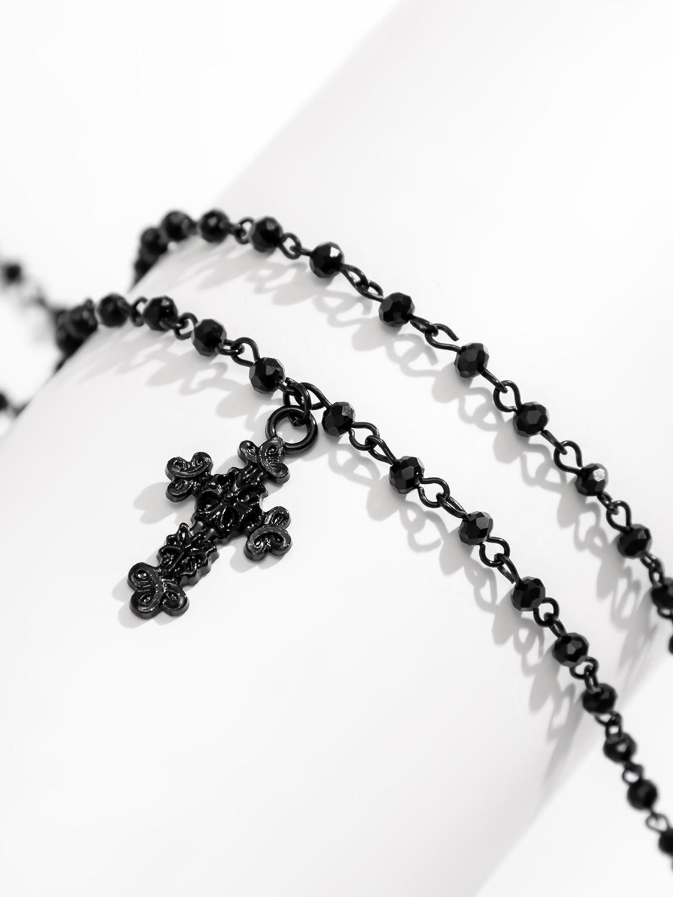 Cross Bell Necklace Dark Hip Hop Style, Evil Punk Fashion Accessory, Versatile Clothing Pendant, Single Layer Round Charm Necklace