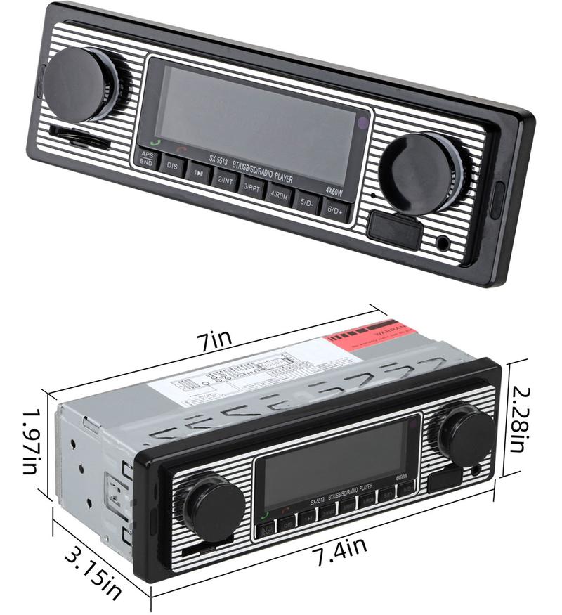 FYPLAY Classic Bluetooth Car Stereo FM Radio Receiver Hands-Free Calling Built-in Microphone USB SD AUX Port Support MP3 WMA WAV Dual Knob Audio Car Multimedia Player Remote Control cars auto accessories