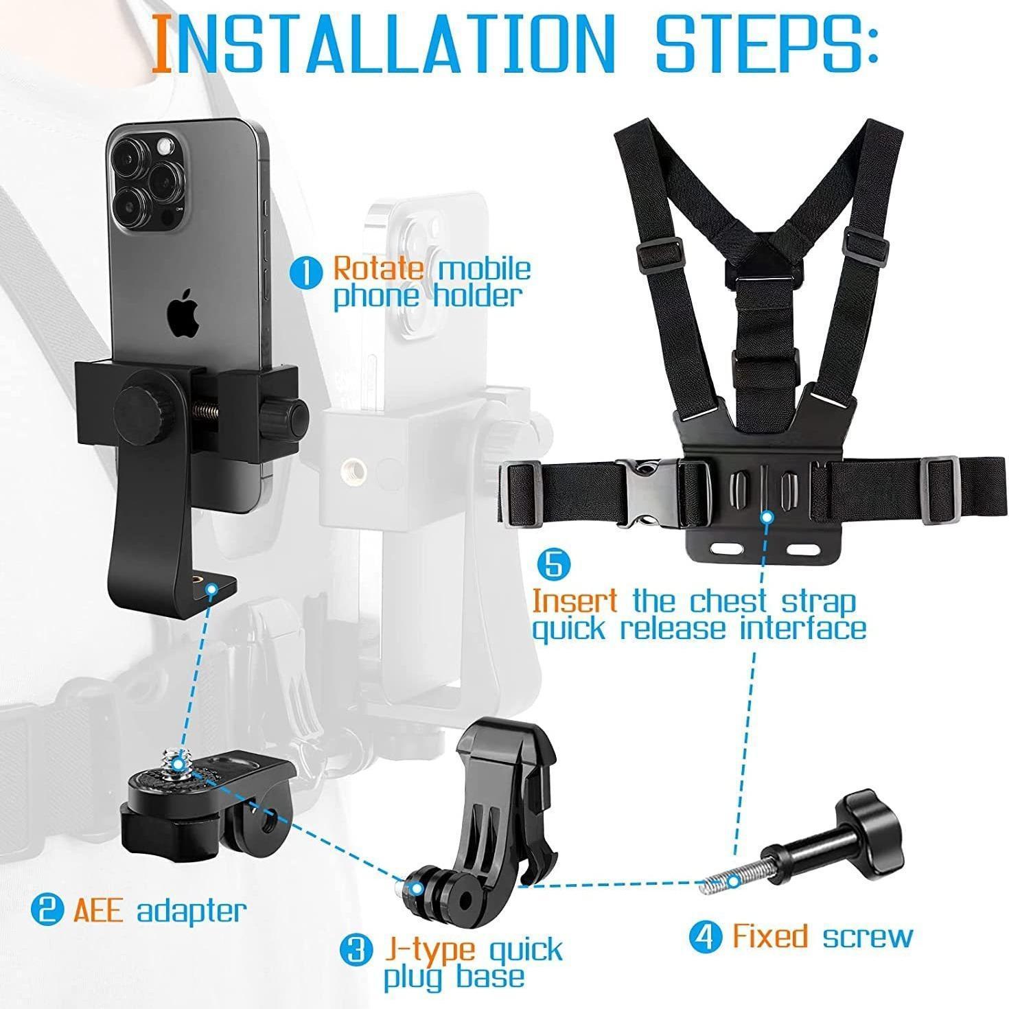 Adjustable Phone Holder Action Camera Strap Set with Phone Clip Durable Smartphone Accessories for Gopro Phone Osmo Action Sports Camera Accessories Gift for Boyfriend Back to School Supplies Men's Gadgets